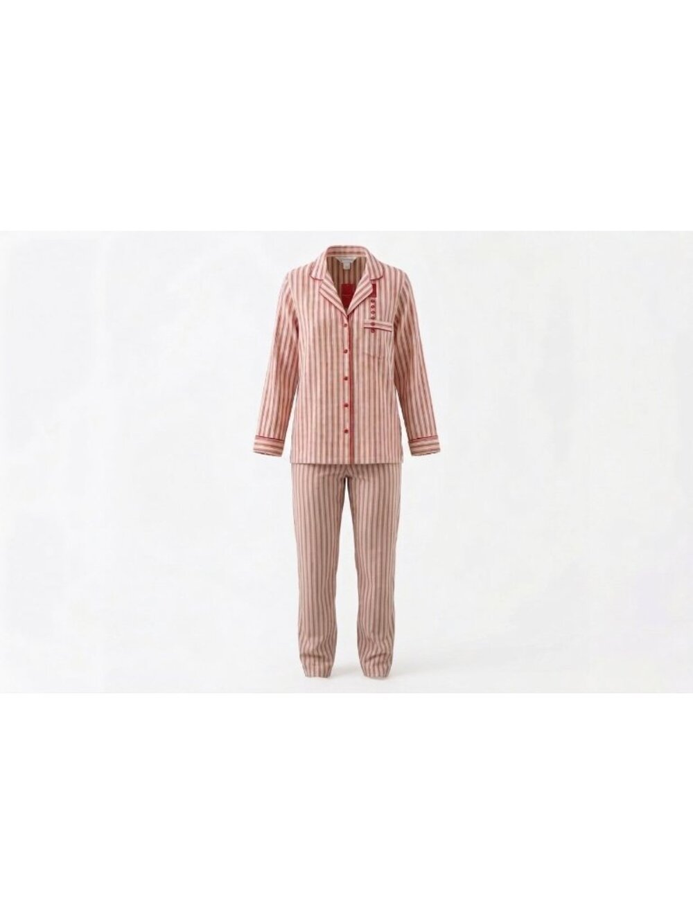 NWOT Charter Club 2 Piece Cotton Flannel Pajama Set Sz L Red White Striped